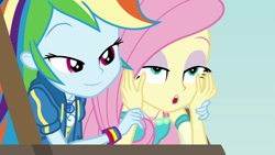 Size: 1920x1080 | Tagged: safe, derpibooru import, screencap, fluttershy, rainbow dash, better together, equestria girls, rollercoaster of friendship, duo, geode of fauna, geode of super speed, magical geodes, open mouth, out of context, shipping fuel