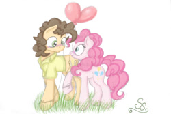 Size: 604x403 | Tagged: safe, artist:sparkingsnowflake, artist:wacky-skiff, cheese sandwich, pinkie pie, earth pony, pony, balloon, blushing, cheesepie, female, male, shipping, straight