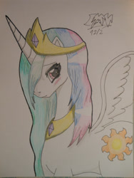 Size: 3456x4608 | Tagged: safe, artist:dmn666, princess celestia, alicorn, pony, absurd resolution, solo, traditional art, wet mane