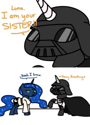 Size: 800x1112 | Tagged: safe, artist:flutterluv, princess celestia, princess luna, alicorn, pony, clothes, comic, darth vader, dialogue, jedi, raised hoof, star wars