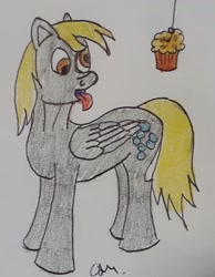 Size: 1518x1960 | Tagged: safe, artist:rapidsnap, derpy hooves, food, muffin, solo, tongue out, traditional art