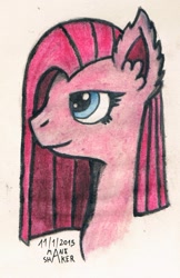 Size: 720x1109 | Tagged: safe, artist:mane-shaker, pinkie pie, earth pony, pony, colored, ear fluff, pinkamena diane pie, solo, traditional art, watercolor painting