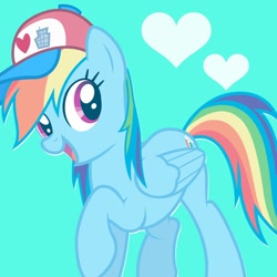 Size: 1024x1024 | Tagged: safe, artist:applesjacks, derpibooru import, rainbow dash, pegasus, pony, cute, dashabetes, hat, heart, solo