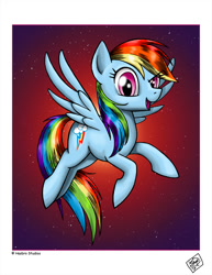 Size: 1020x1320 | Tagged: safe, artist:razia, derpibooru import, rainbow dash, pegasus, pony, female, gradient background, mare, solo