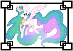 Size: 829x582 | Tagged: safe, artist:toxicpone, princess celestia, alicorn, pony, curved horn, female, horn, mare, multicolored mane, solo, white coat