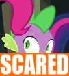 Size: 101x111 | Tagged: safe, derpibooru import, edit, edited screencap, screencap, pinkie pie, spike, twilight sparkle, twilight sparkle (alicorn), alicorn, dragon, earth pony, pony, power ponies (episode), meme, reaction image, scared, solo focus