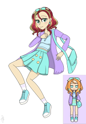 Size: 1660x2390 | Tagged: safe, artist:ilaria122, sunset shimmer, human, equestria girls, bow, cardigan, clothes, converse, ear piercing, earring, female, headband, humanized, jewelry, miniskirt, pastel, pastel girl, pastel girl challenge, piercing, shirt, shoes, shoulder bag, simple background, skirt, sneakers, socks, solo, transparent background