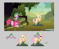 Size: 769x639 | Tagged: safe, fluttershy, pinkie pie, spike, dragon, earth pony, pegasus, pony, female, mare, william bradford, wings