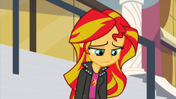 Size: 1280x720 | Tagged: safe, screencap, sunset shimmer, equestria girls, rainbow rocks, hugs needed, sad, solo, sunsad shimmer