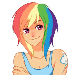 Size: 512x512 | Tagged: safe, artist:pollitocosmico, derpibooru import, rainbow dash, human, backwards cutie mark, clothes, humanized, shoulder cutie mark, solo, tanktop