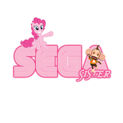 Size: 1056x1056 | Tagged: safe, artist:segasister, pinkie pie, earth pony, pony, aiai, crossover, logo, pegasister, pun, sega, sitting, super monkey ball