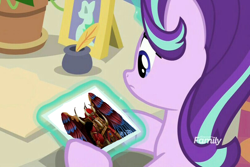 Size: 810x540 | Tagged: safe, edit, edited screencap, screencap, starlight glimmer, pony, a horse shoe-in, female, if the emperor had a text-to-speech device, magnus the red, mare, primarch, this will end in warp storms, warhammer (game), warhammer 40k