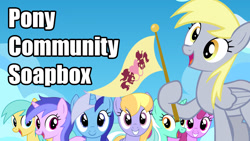 Size: 1280x720 | Tagged: safe, derpy hooves, lyra heartstrings, equestria daily, flag, soapbox, text