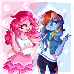 Size: 2000x2000 | Tagged: safe, artist:lannarainbows, derpibooru import, pinkie pie, rainbow dash, better together, equestria girls, clothes, female