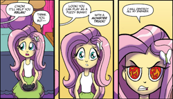 Size: 1120x642 | Tagged: source needed, useless source url, safe, idw, fluttershy, equestria girls, spoiler:comic, spoiler:comicholiday2014, angry, destroy all enemies, eyes, fire, flame eyes, gamershy, meme origin, this will end in tears, video game, wingding eyes