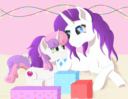 Size: 4500x3500 | Tagged: safe, artist:fia94, rarity, sweetie belle, pony, unicorn, absurd resolution, advent calendar, christmas, christmas lights, cutie mark, female, filly, present, sisters, the cmc's cutie marks