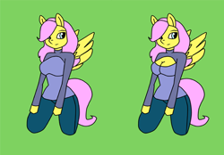 Size: 560x390 | Tagged: safe, fluttershy, anthro, clothes, keyhole turtleneck, open-chest sweater, sweater, sweatershy, turtleneck, wip