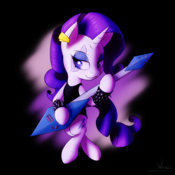 Size: 4000x4000 | Tagged: safe, artist:whazzam95, rarity, pony, unicorn, absurd resolution, bracelet, guitar, solo, spiked wristband