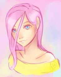 Size: 2691x3426 | Tagged: safe, artist:mezy-peach, fluttershy, human, bust, clothes, high res, humanized, off shoulder, portrait, solo