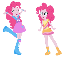 Size: 642x617 | Tagged: safe, artist:berrypunchrules, pinkie pie, equestria girls, alternate costumes, balloon, boots, bracelet, clothes, high heel boots, human counterpart, jewelry, looking at you, pony counterpart, raised leg, self ponidox, skirt