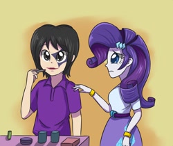 Size: 1024x862 | Tagged: safe, artist:sumin6301, rarity, oc, oc:sumin, equestria girls, bracelet, clothes, equestria girls-ified, face paint, lipstick, makeup, skirt, table