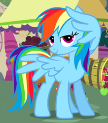 Size: 416x474 | Tagged: safe, derpibooru import, screencap, rainbow dash, pegasus, pony, just for sidekicks, lidded eyes, looking at you, solo, sultry pose, wing gesture