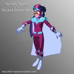 Size: 1024x1024 | Tagged: safe, artist:the regressor, derpibooru import, masked matter-horn, twilight sparkle, equestria girls, power ponies (episode), 3d, colored skin, humanized, power ponies, solo