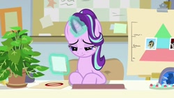 Size: 1920x1080 | Tagged: safe, screencap, doctor whooves, phyllis, starlight glimmer, pony, a horse shoe-in, magic, photo, sad