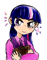 Size: 586x743 | Tagged: safe, artist:tachyon, derpibooru import, twilight sparkle, human, book, humanized, light skin, pixiv, solo