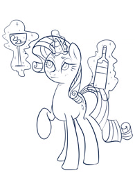 Size: 913x1169 | Tagged: safe, artist:silfidum, rarity, pony, unicorn, alcohol, monochrome, sketch, solo, wine