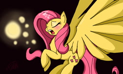 Size: 800x480 | Tagged: safe, artist:kshame, fluttershy, pegasus, pony, female, mare, singing, solo