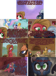 Size: 2373x3204 | Tagged: safe, artist:hewison, derpibooru import, applejack, fluttershy, pinkie pie, princess celestia, rainbow dash, rarity, twilight sparkle, oc, oc:marigold, oc:melony, oc:pun, oc:rubik, oc:sunshine morning, alicorn, earth pony, pegasus, pony, unicorn, ask, ask pun, helmet, mane six, night guard, tumblr