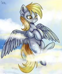 Size: 3159x3739 | Tagged: safe, artist:ilynalta, derpy hooves, pegasus, pony, cloud, female, flying, mare, solo