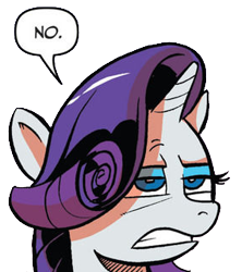 Size: 285x321 | Tagged: safe, artist:andypriceart, rarity, pony, unicorn, spoiler:comic42, no, reaction image, solo