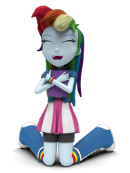 Size: 1500x2000 | Tagged: safe, artist:creatorofpony, artist:masiong, derpibooru import, rainbow dash, equestria girls, 3d, adorkable, blender, book, boots, clothes, compression shorts, cute, dork, eyes closed, happy, hug, open mouth, skirt, smiling, solo