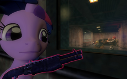 Size: 960x600 | Tagged: safe, artist:pinkie diane roosevelt phd, derpibooru import, twilight sparkle, alien, human, undead, zombie, 3d, alien grunt, black mesa, enhanced strength, gmod, gonome, gun, h.e.c.u., half life opposing force, half-life, headcrab zombie, magic, mutated zombie, race x, shock trooper, shotgun, soldier, spas-12, weapon, xenian