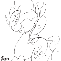 Size: 900x900 | Tagged: safe, artist:ollywiicious, pinkie pie, earth pony, pony, monochrome, sketch, solo