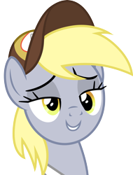 Size: 3000x3940 | Tagged: safe, artist:cloudyglow, derpy hooves, pegasus, pony, best gift ever, .ai available, cap, clothes, female, hat, lidded eyes, mailmare, mare, simple background, smiling, solo, transparent background, vector