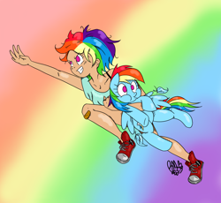 Size: 3000x2764 | Tagged: safe, artist:bonellimelon, derpibooru import, rainbow dash, human, challenge, clothes, converse, human ponidox, humanized, shoes