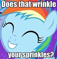 Size: 289x298 | Tagged: safe, derpibooru import, rainbow dash, pegasus, pony, cute, dashabetes, eyes closed, filly, filly rainbow dash, image macro, jimmies, meme, reaction, reaction image, solo, younger