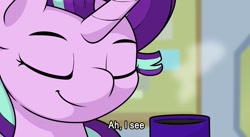 Size: 2048x1121 | Tagged: safe, alternate version, artist:ljdamz1119, starlight glimmer, pony, unicorn, :i, crossing the memes, eyes closed, female, i mean i see, i see you're a man of culture as well, mare, meme, mug, smiling, solo