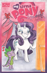 Size: 475x733 | Tagged: safe, artist:dsoloud, rarity, spike, dragon, pony, unicorn, comic cover, commission, female, male, shipping, sketch, sparity, straight