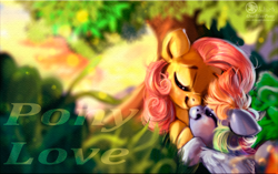 Size: 900x564 | Tagged: safe, artist:lulemt, derpibooru import, fluttershy, rainbow dash, pegasus, pony, female, flutterdash, lesbian, nuzzling, shipping, tree