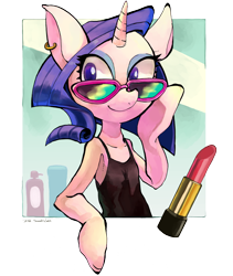 Size: 1280x1520 | Tagged: safe, artist:akomaru, rarity, pony, unicorn, earring, glasses, lipstick, piercing