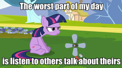 Size: 960x538 | Tagged: safe, derpibooru import, edit, edited screencap, screencap, twilight sparkle, unicorn twilight, pony, unicorn, anemometer, female, grammar error, grumpy twilight, image macro, mare, sitting, solo