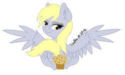 Size: 2158x1293 | Tagged: safe, artist:puchalka, derpy hooves, pony, bedroom eyes, censored, food, looking at you, looking back, muffin, raised tail, simple background, sitting, solo, spread wings, squint, tail, transparent background, vector, wings