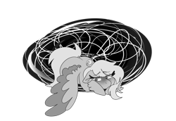 Size: 1280x879 | Tagged: safe, artist:cubbybatdoodles, derpy hooves, ditzy doo, pegasus, pony, female, monochrome, sad, simple background, solo, transparent background