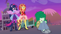 Size: 1920x1080 | Tagged: safe, screencap, sci-twi, sunset shimmer, twilight sparkle, wallflower blush, better together, equestria girls, forgotten friendship, ponied up, scitwilicorn, sleeveless