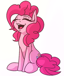 Size: 505x596 | Tagged: safe, artist:mayde-m, pinkie pie, earth pony, pony, cute, diapinkes, eyes closed, female, mare, open mouth, simple background, sitting, smiling, solo, white background