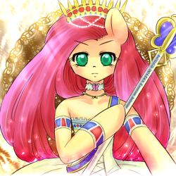 Size: 1024x1024 | Tagged: safe, artist:dobado, fluttershy, pegasus, pony, semi-anthro, crown, royalty, solo